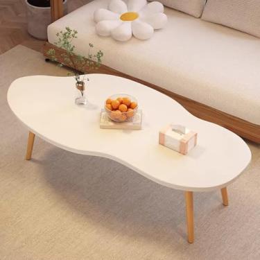 Imagem de Mesa de centro pequena, mesa baixa com nuvens irregulares, mesa lateral de sofá, mesa de chá moderna de meados do século para sala de estar, quarto, branca, 120 * 60 * 42 cm