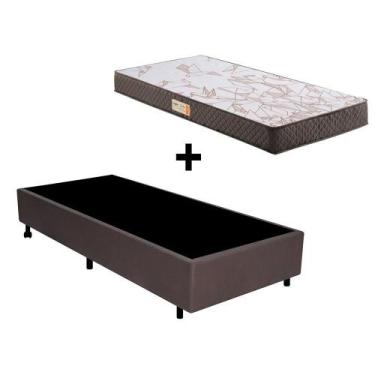 Imagem de Box Solteiro Resistente Marrom + Colchão Ecoflex Espuma D23 - Cama inH
