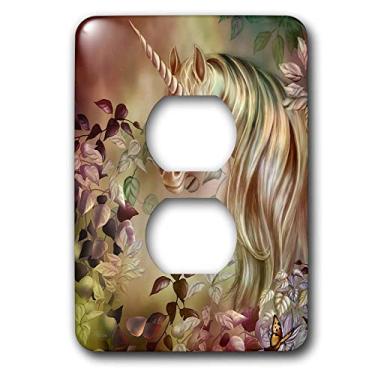 Imagem de 3dRose lsp_11664_6 Um unicórnio mágico peers out from a Floral Enchanted Realm in This Artwork 2 Plug Outlet Cover