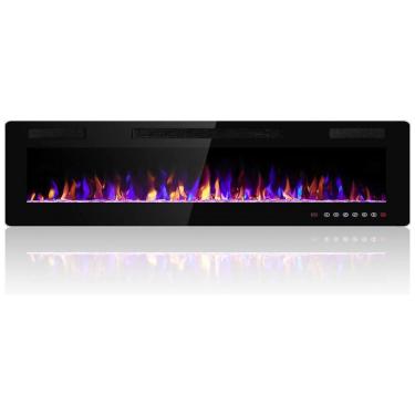Imagem de Lareira Elétrica de Embutir A45x172L com Controle Remoto e Digital, Luz LED, Chamas Multicolorida e Temporizador, 1500W, 110v, ELECTACTIC 868C3, Preto