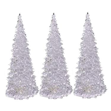 Imagem de Árvore de Natal iluminada colorida LED acrílica luz noturna decoração de mesa, árvores de Natal, decoração de férias, 3 peças, estatueta de mesa com glitter multicolorida (16,5 cm) árvore artificial