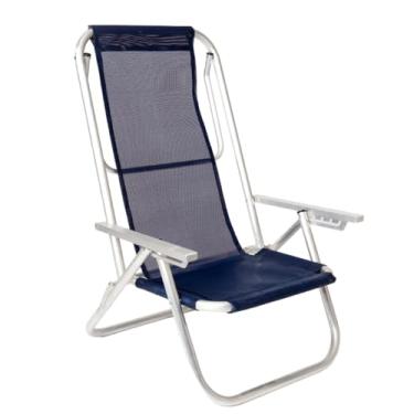 Imagem de CADEIRA DE PRAIA PISCINA CAMPO E JARDIM POSIÇÕES DE AJUSTES ATÉ 150KG - REFORÇADA - AZUL MARINHO