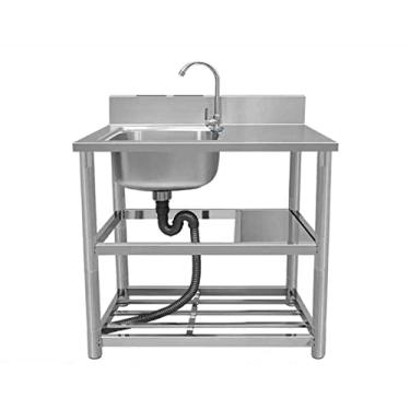 Imagem de Lavatório de cozinha de aço inoxidável com suporte, lavatório, bancada, pia integrada, tanque único, pia de restaurante comercial