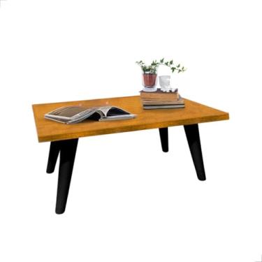 Imagem de Mesa De Centro 45cm Redonda Com Pés Palito Retro Decoração Sala De Estar(RET. Nature/Preto)