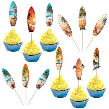 Imagem de Rsstarxi 40 Pack Surfboard Cupcake Toppers Beach Surfboard Cupcake Picks Decorations for Summer Hawaii Beach Themed Birthday Baby Shower Party Cake Decorations Supplies