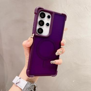 Imagem de Capa de luxo magnética fosca com carregamento sem fio para Samsung Galaxy S24 Ultra, 25 Ultra, 23 Ultra, 25 Plus e capa para PC com airbag (para Samsung S25 Plus/roxa)