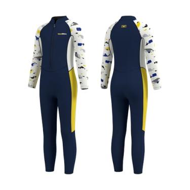 Imagem de Seaskin Roupa de mergulho infantil para meninos e meninas, 2 mm, zíper frontal, roupa de banho térmica de corpo inteiro (amarelo, 14)