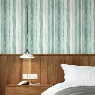 Imagem de Papel de parede moderno listrado impermeável autoadesivo espesso para quarto, sala de estar e escritório, verde 44 * 1000 cm