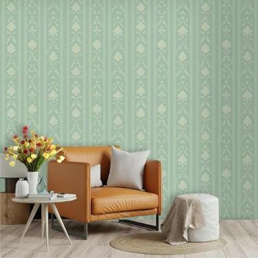Imagem de Papel de parede autoadesivo 3D impermeável PVC espesso renovação de parede decoração de fundo papel de parede listras verdes 45 * 300 cm
