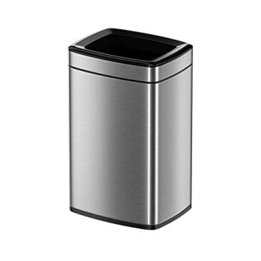 Imagem de Caixotes de lixo, lixo e reciclagem 8L leve tampa aço inoxidável lata de lixo em forma estreita casa sala de estar cozinha rachada armazenamento de lixo escritório caixote do lixo/preto/sier/a