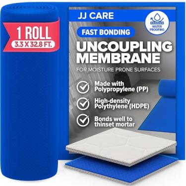 Imagem de JJ CARE Membrana de desacoplamento de azulejos, rolo de 108 pés quadrados 1 m x 10 m azul, revestimento impermeável para pisos de azulejo, camada de isolamento de rachaduras para instalações de pisos