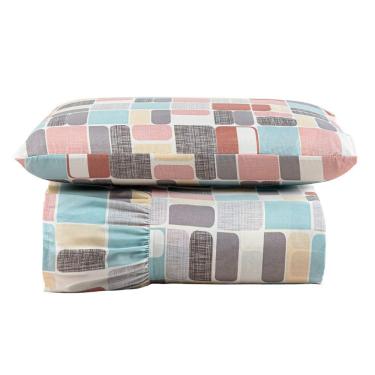 Imagem de Kit Cobre Leito Colcha Turin Solteiro Estampada C/ Babado 400 Fios 2 Peças Pastilhas Coloridas Rosê