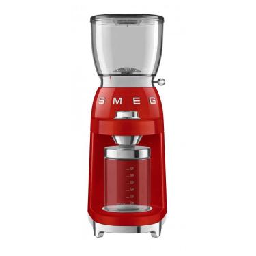 Imagem de Moedor de café elétrico Smeg vermelho retrô com mós cônicas em inox, 30 níveis de moagem e funil 350 g, 110V