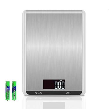 Imagem de balanças de cozinha peso digital, mini balança para alimentos de 10kg / 1g balanças eletrônicas de aço inoxidável, display lcd retroiluminado, função de tara, pilhas incluídas