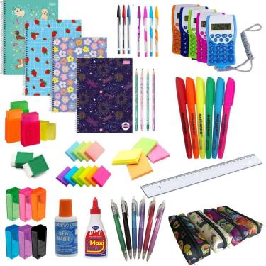 Imagem de Kit Material Escolar Caderno 96 Folhas Com 15 Intens