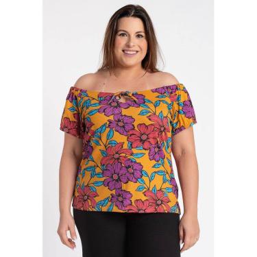 Imagem de Blusa Feminina Plus Size Visco Ciganinha Estampada Detalhe Amarração - Serena
