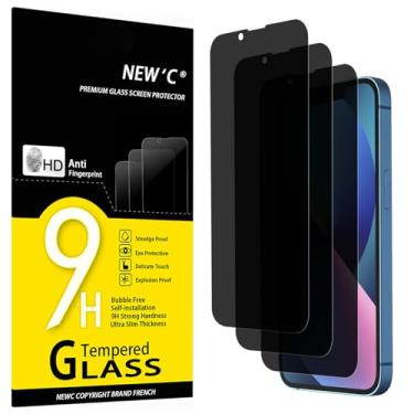 Imagem de NEW'C Pacote com 3 protetores de tela de privacidade para iPhone 14, 13, 13 Pro (6,1 polegadas), película de vidro temperado antiespião, ultrarresistente
