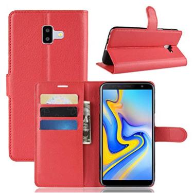 Imagem de Capa para Samsung J6 Plus, carteira flip de couro PU premium com compartimento para cartão, suporte e fecho magnético [capa interior à prova de choque de TPU] Compatível com Samsung J6 Plus