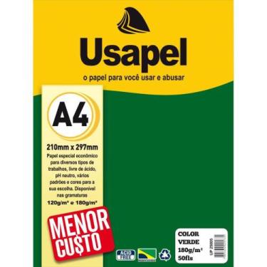 Imagem de Papel A4 Color Usapel Verde 180G - Pacote com 50 Folhas - Filiperson