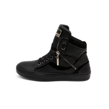 Imagem de Tenis Sneaker Botinha Cano Alto Unissex Couro Preto - Bawmi, 34