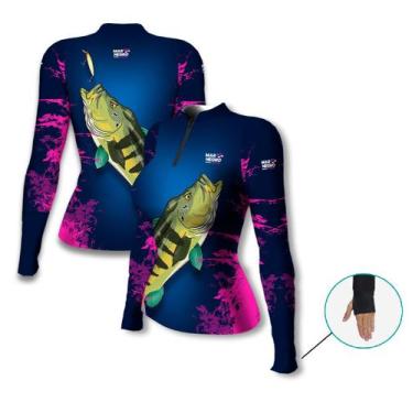 Imagem de Camisa de Pesca Feminina Mar Negro Com Luvinha na Manga e Proteção UV5