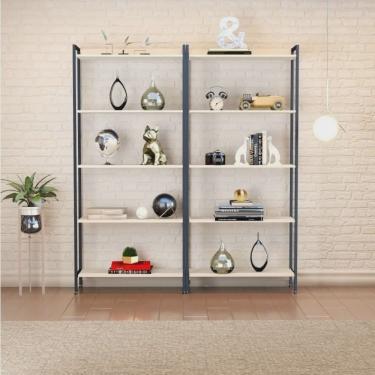 Imagem de Kit 2 Estantes para Livros Altas Industrial Aço 5 Prateleiras 187cmx80cm Active Yescasa