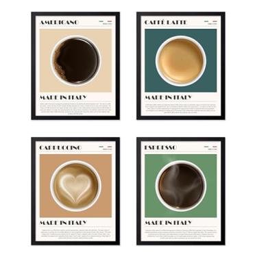 Imagem de Poster Master Impressão de 4 peças Made in Italy - Pôster de café - Arte expresso, americana e cappuccino - Design de parede de café - Arte latte e barista - decoração de cafeteria ou cozinha - Arte