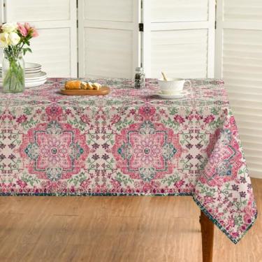 Imagem de Horaldaily Toalha de mesa boho estilo boêmio retangular 152 cm × 264 cm, rosa vintage rústica casa de fazenda mágica outono laranja lavável sazonal capa de mesa para decoração de festa piquenique e