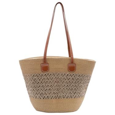 Imagem de MaijjLyn Bolsas de palha para mulheres, bolsa de praia, sacola de tecido, bolsas de ombro grandes, bolsas de ráfia de verão, bolsas de viagem, bolsa de palha, B - malha marrom, One Size