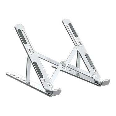 Imagem de Suporte Notebook Alumínio Portátil Dobrável Anti Derrapante Cor PrateadoSuporte Notebook Alumínio