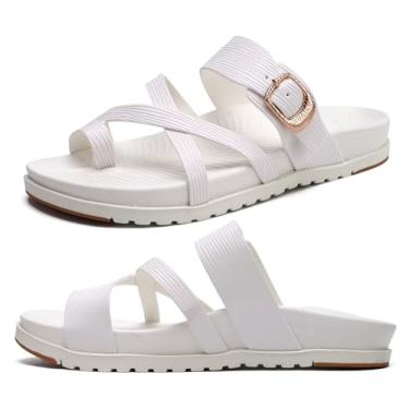 Imagem de KuaiLu Sandálias ortopédicas femininas com almofada de suporte de arco confortável tapete de ioga slides moda verão praia sandálias planas ajustáveis bico aberto viagem ao ar livre fascite plantar