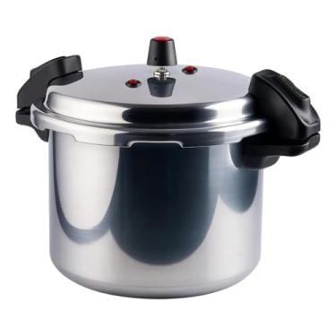 Imagem de Panela de Pressão Industrial com Fechamento Externo, Alumínio Polido, 24 Litros, 43.5x36x44 cm, Válvula Dupla de Segurança