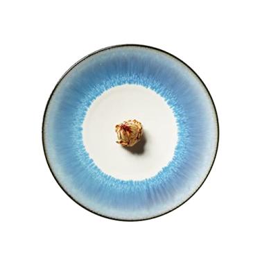 Imagem de Prato de serviço prato de jantar criativo de cor gradual prato de jantar redondo azul prato de sobremesa de cerâmica para casa, restaurante e hotel pratos (tamanho: 28 cm)