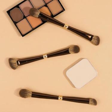 Imagem de Conjunto de pincéis de maquiagem Kabuki de ponta dupla, base grande, corretivo médio, pincéis pequenos de contorno para líquido, creme, pó, ferramentas de maquiagem facial para misturar e polir (café