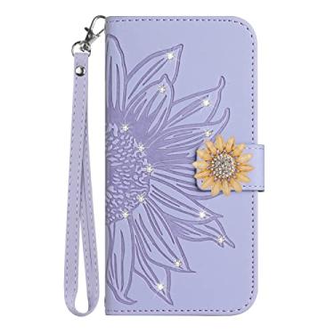 Imagem de ONV Capa carteira para Samsung Galaxy A13 5G - Capa de couro flip de girassol brilhante com glitter slot para cartão à prova de choque com suporte magnético para Samsung Galaxy A13 5G [HT] - Roxo-T