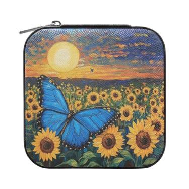 Imagem de Burbuja Caixa de joias de borboleta de girassóis, mini estojo de joias de viagem para mulheres e meninas, organizador de joias para brincos, anéis, colares e pulseiras