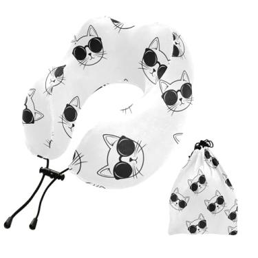 Imagem de Burbuja Travesseiro de pescoço de gatos com óculos de sol para viagem, almofada de viagem de espuma viscoelástica para dormir, suporte de cabeça de avião de carro, lavável na máquina e portátil