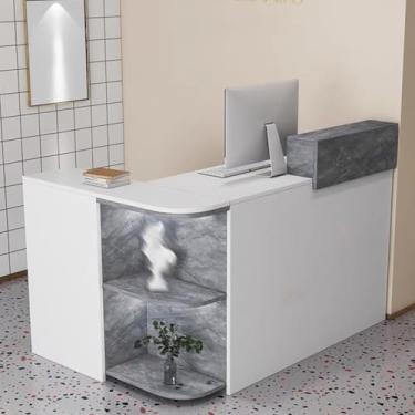 Imagem de Mesa de recepção, balcão em forma de L com grande armazenamento, mesa de recepção para salão, escritório de caixa - cinza (C 120 cm)