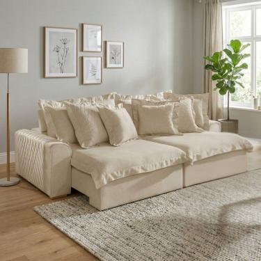 Imagem de Sofá Retrátil e Reclinável 2 Lugares 210cm Linho Zeus Bege