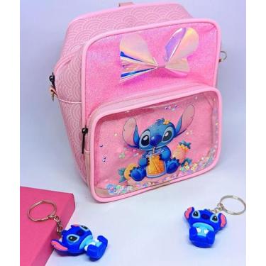 Imagem de Kit Bolsinha infantil Menina Disney Lilo Stitch Mochila Bolso Zíper + 