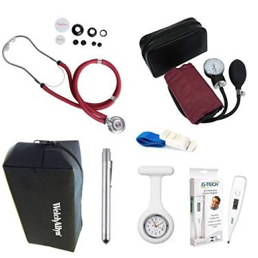Imagem de Kit Enfermagem Lanterna Termometro Garrote Estojo Relogio (Vinho)