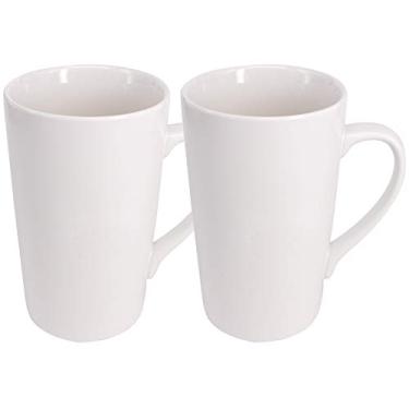 Imagem de Caneca de café Belinlen pacote com 2 473 ml, copo de cerâmica branco puro, simples, grande, longa, branca, cerâmica, leite, chá, café com alça