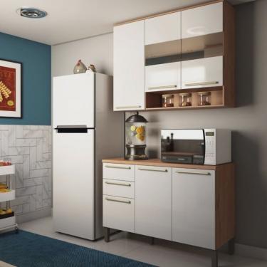 Imagem de Cozinha Modulada Compacta com 2 Peças 6 Portas 2 Gavetas e Vidro Reflecta 100% mdf Itália