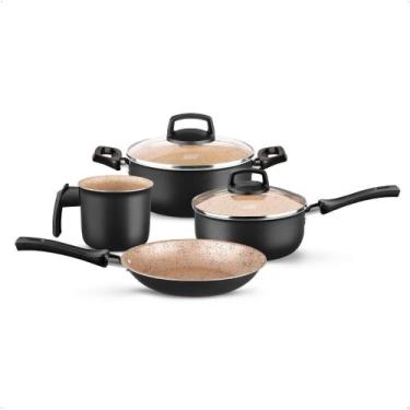 Imagem de Jogo de Panelas Safira 4 Peças de Alumínio Antiaderente Preto/Bege MTA