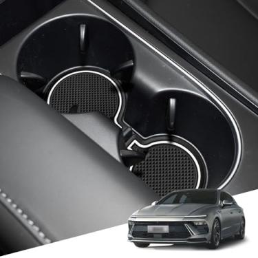 Imagem de Forro de console central compatível com Hyundai Sonata 2024 acessórios interiores almofadas antiderrapantes suportes de copo inserções tapetes antipoeira tapetes de porta (branco)