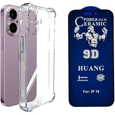 Imagem de Capinha Capa Case Anti Impacto Silicone Transparente + Pelicula de Ceramica Fosca Privacidade 9d Compatível com iPhone 16, iPhone 16 Pro e iPhone 16 Pro Max (iPhone 16)