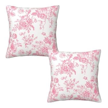 Imagem de Conjunto de 2 capas de almofada florais rosa e branco 40,6 x 40,6 cm, capas de almofada de flores vintage chinoiserie para decoração de casa de sofá-cama