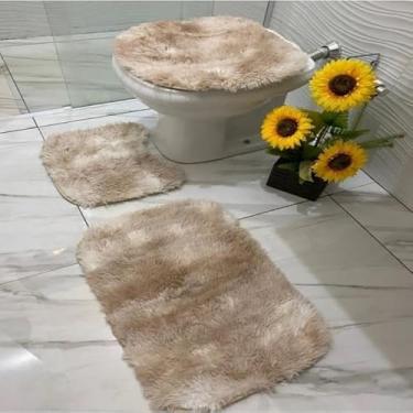 Imagem de Jogo Tapete Banheiro Felpudo 3 PÇS(BEGE MESCLADO)