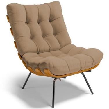 Imagem de Poltrona Decorativa Sala de Estar Costela L02 Linho Bege Escuro - Lyam