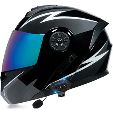 Imagem de Capacete Bluetooth Modular Para Motocicleta, Aprovado Pelo Dot Bluetooth Fm Full Face Flip Up Front Helmet Para Adultos Homens Mulheres Ciclomotor Street Racing Com Microfone Par, I, L(59~60cm)